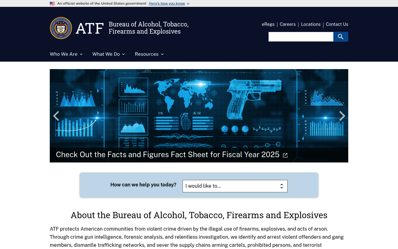 Bureau of Alcohol, Tobacco, Firearms and Explosives (ATF) website screenshot