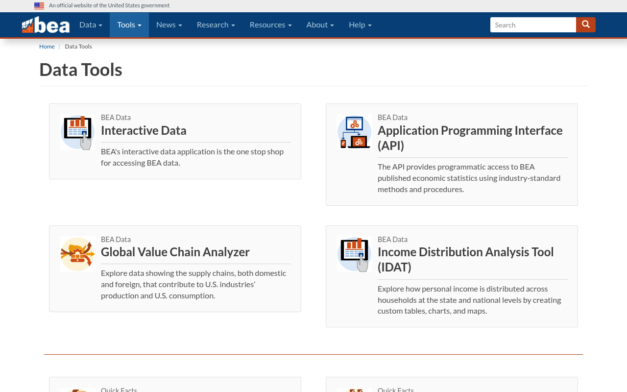 Bureau of Economic Analysis website screenshot