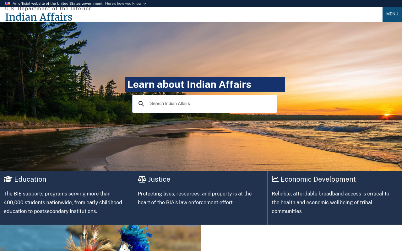 Bureau of Indian Affairs website screenshot