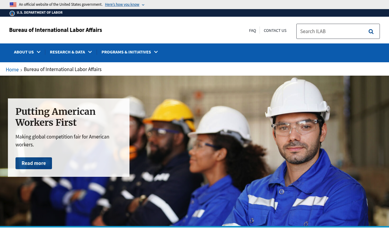 Bureau of International Labor Affairs website screenshot