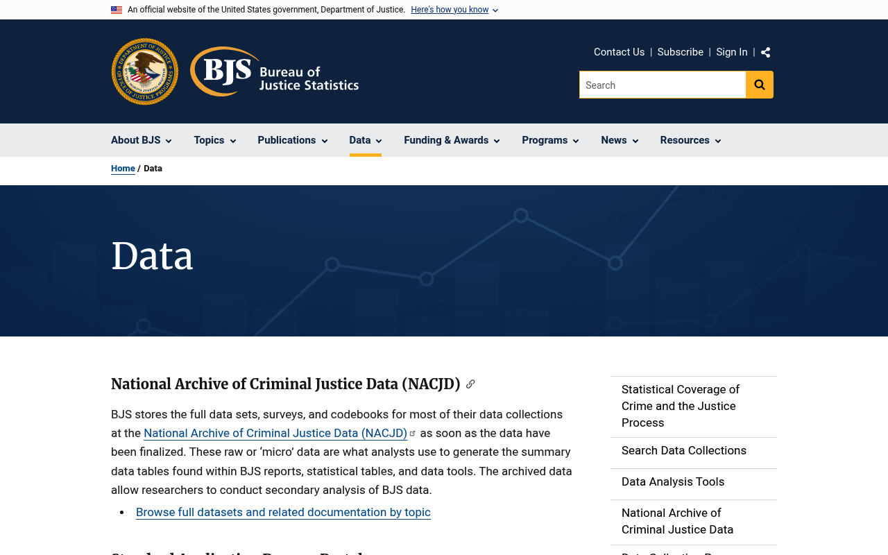 Bureau of Justice Statistics website screenshot