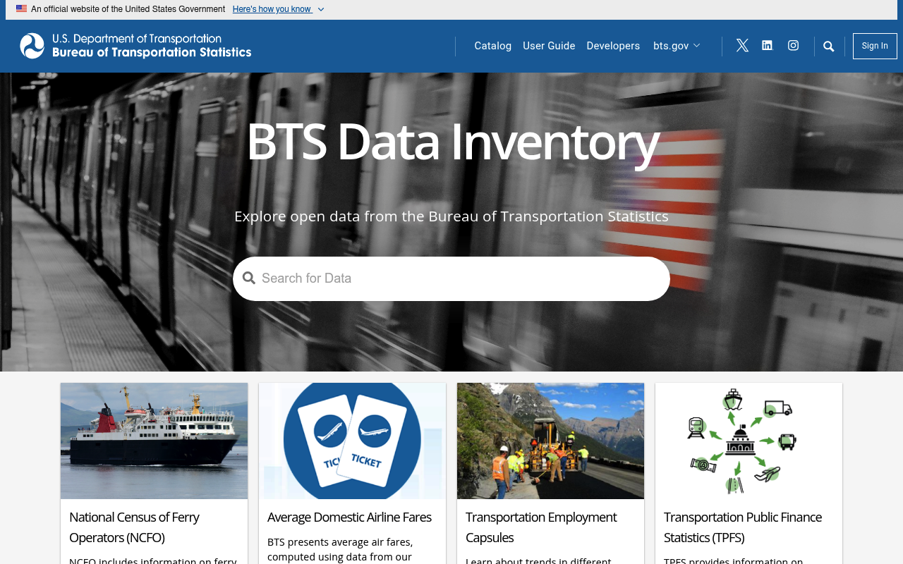Bureau of Transportation Statistics website screenshot