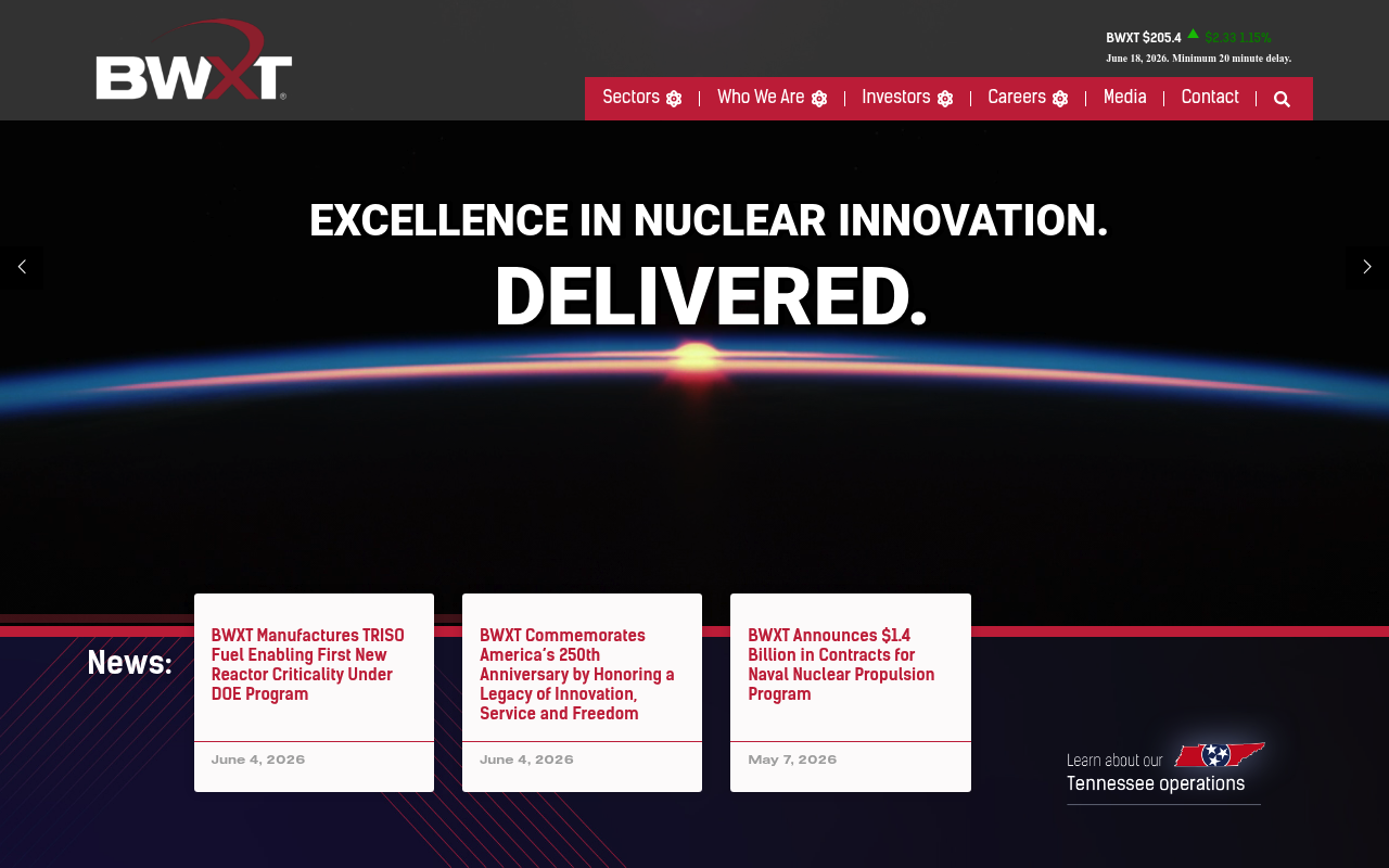 BWX Technologies website screenshot