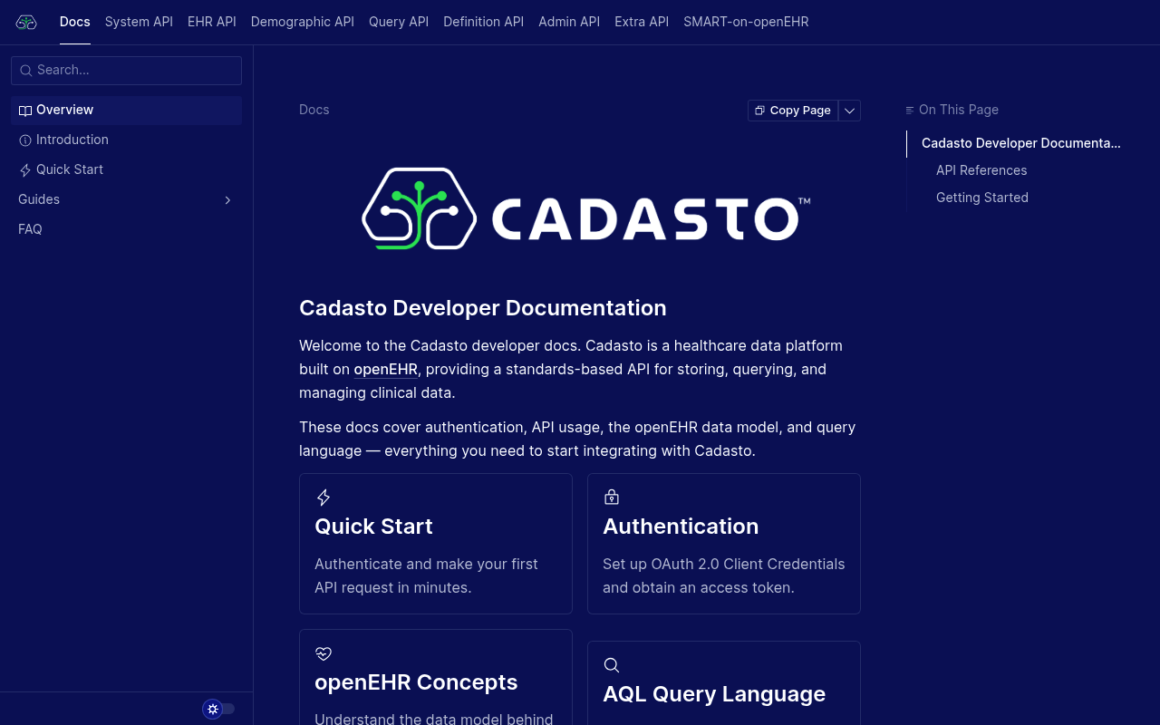 Cadasto website screenshot