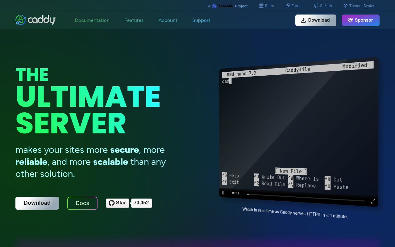 Caddy website screenshot