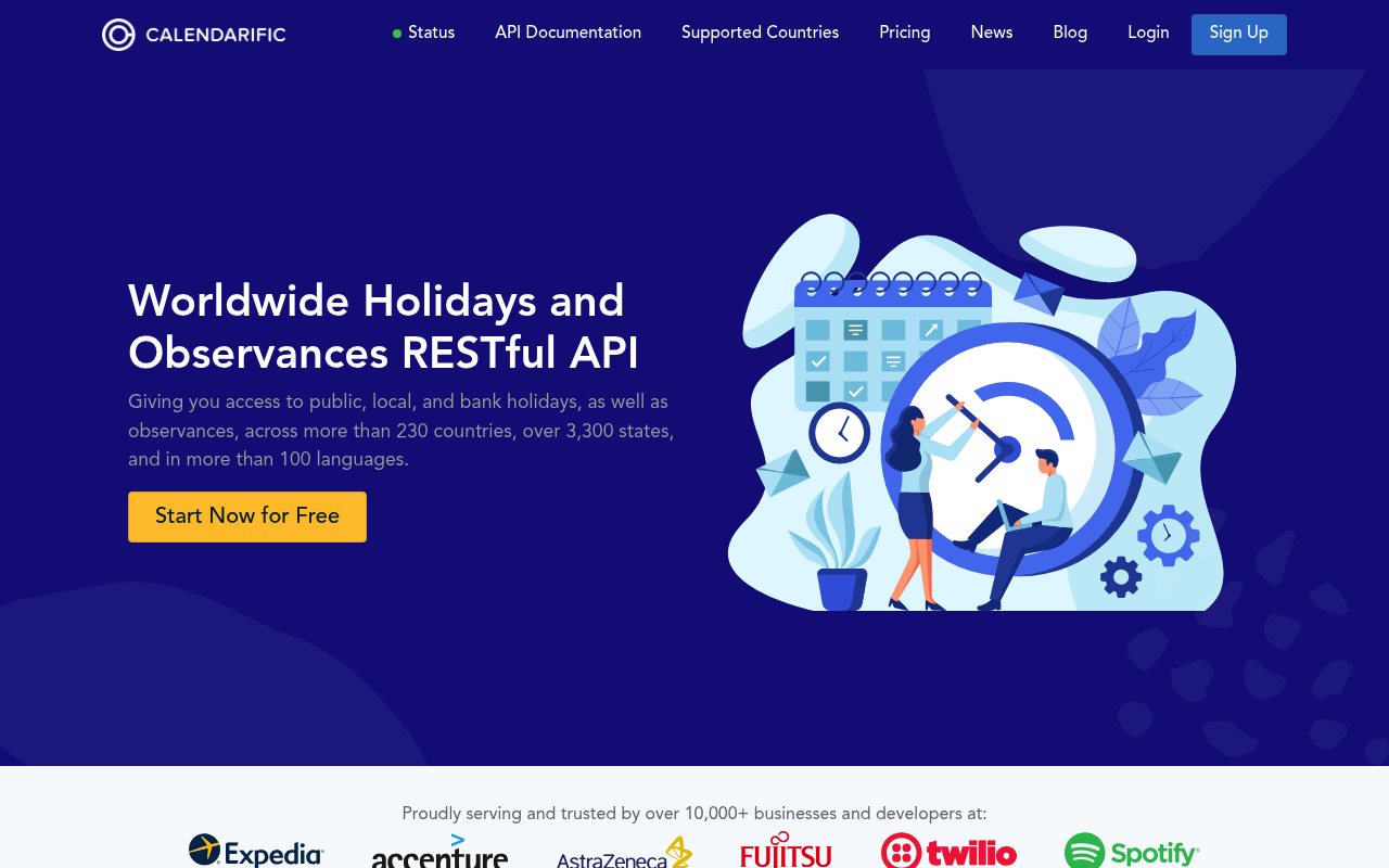 Calendarific website screenshot