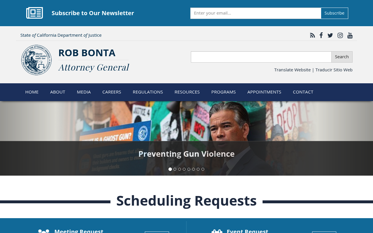 California Attorney General screenshot