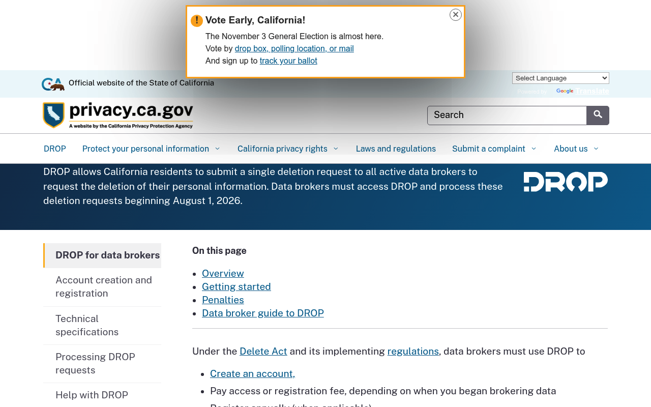 California Privacy Protection Agency website screenshot