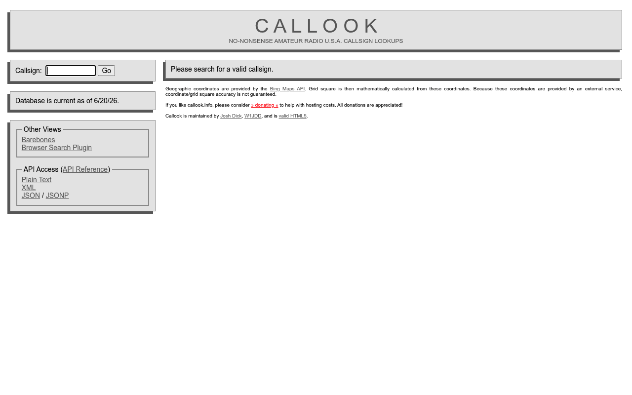 Callook.info website screenshot