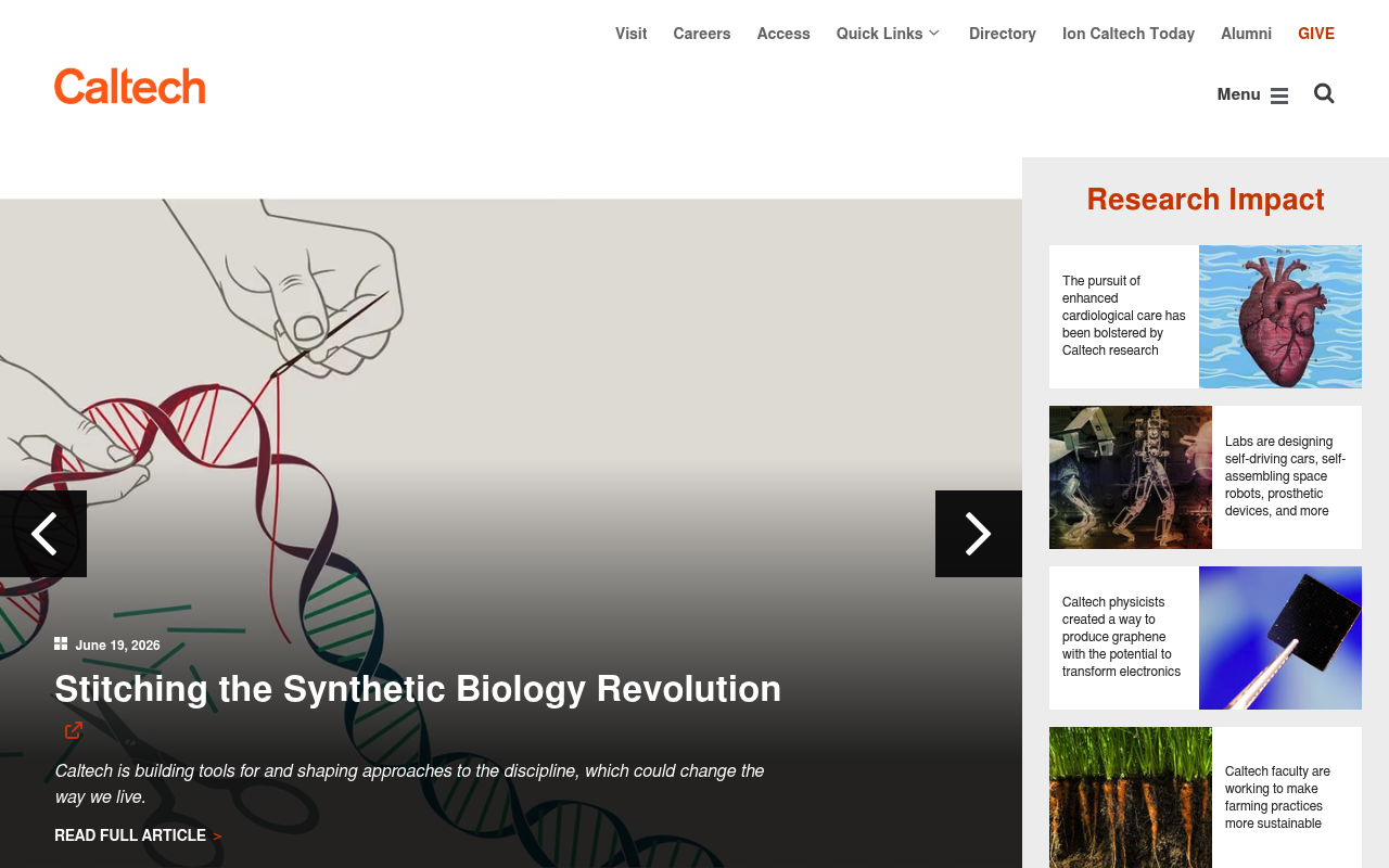 California Institute of Technology website screenshot
