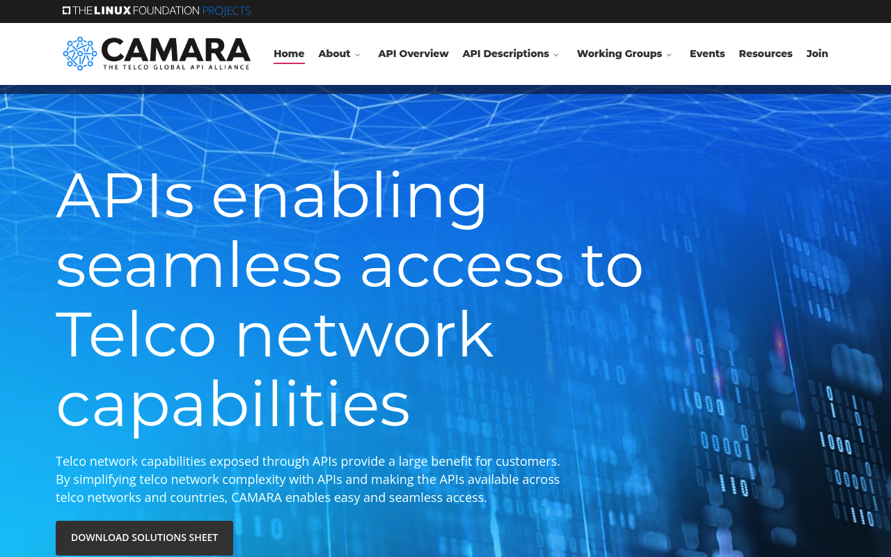 CAMARA Project website screenshot