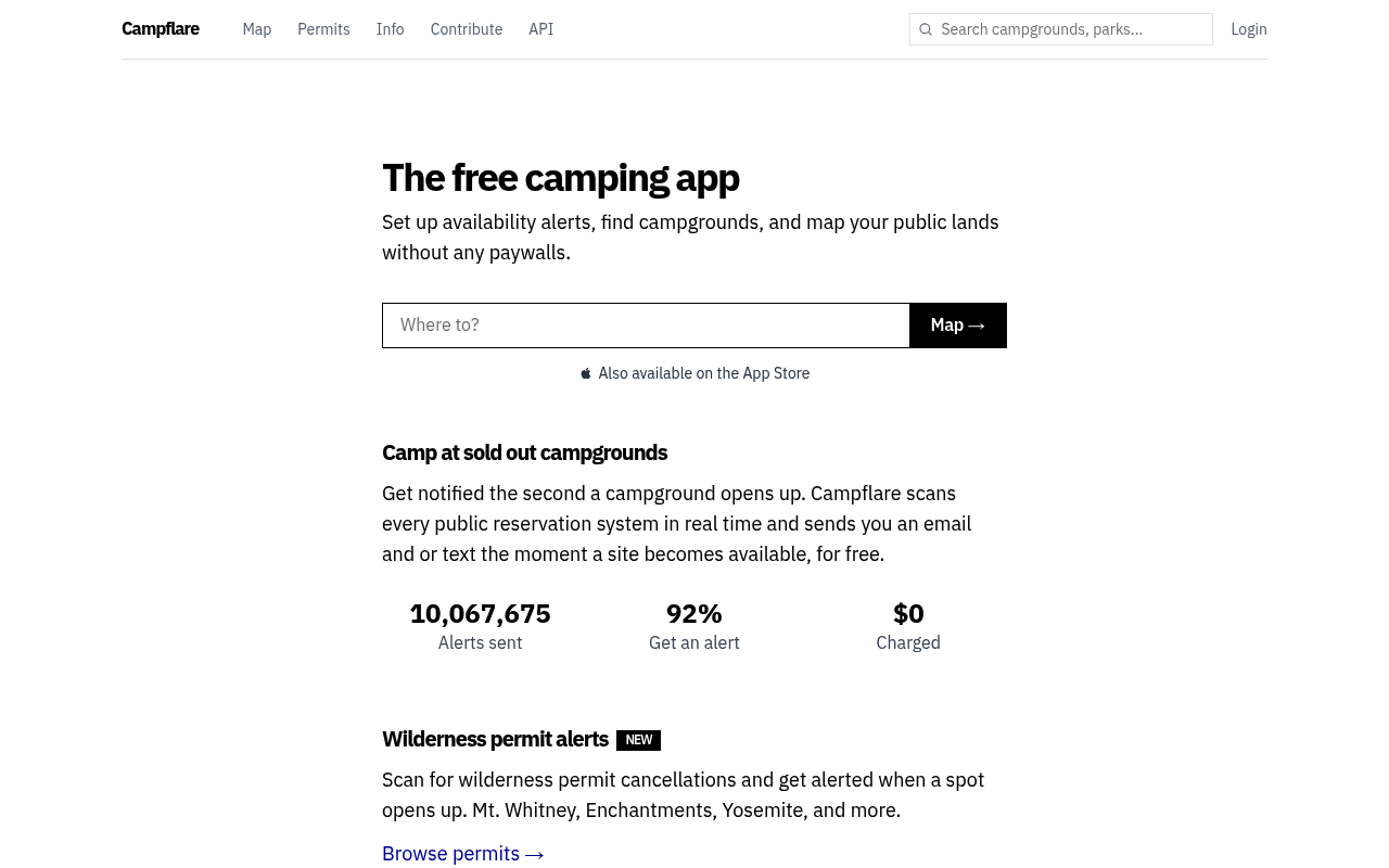 Campflare website screenshot