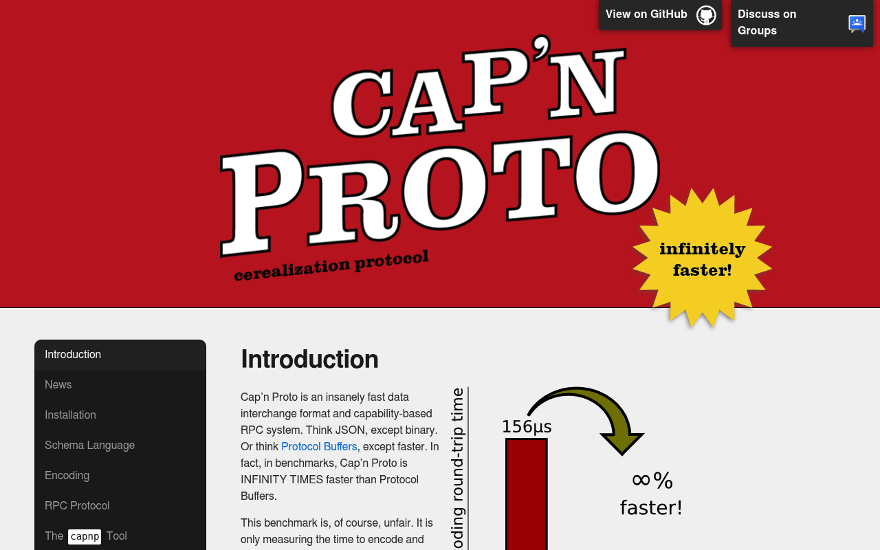 Cap'n Proto website screenshot