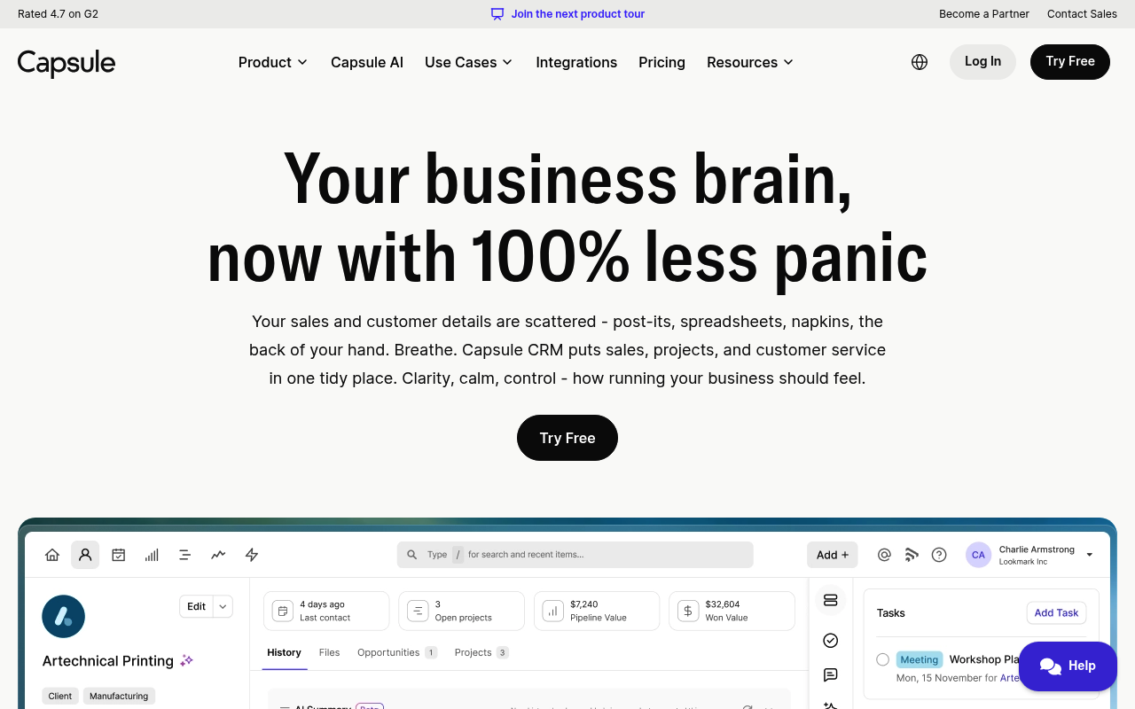 Capsule CRM website screenshot