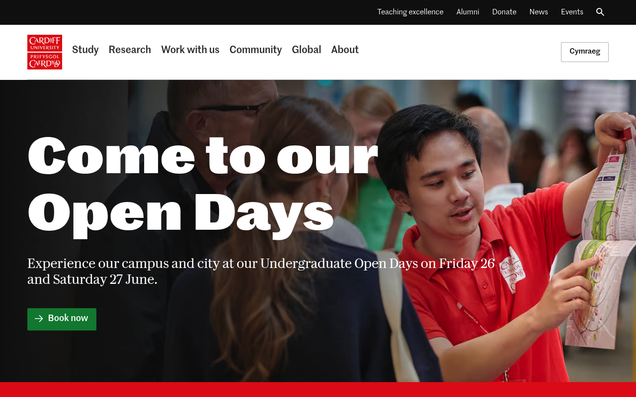 Cardiff University website screenshot