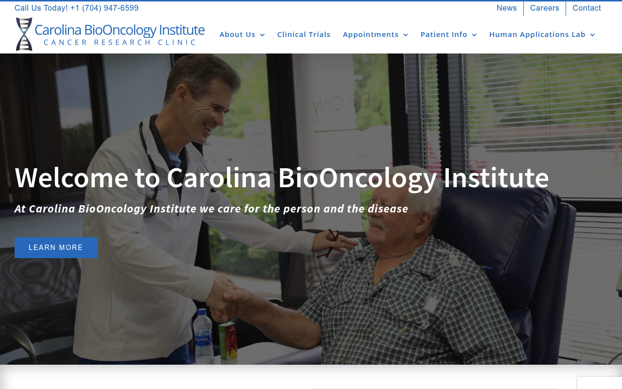 Carolina BioOncology Institute website screenshot