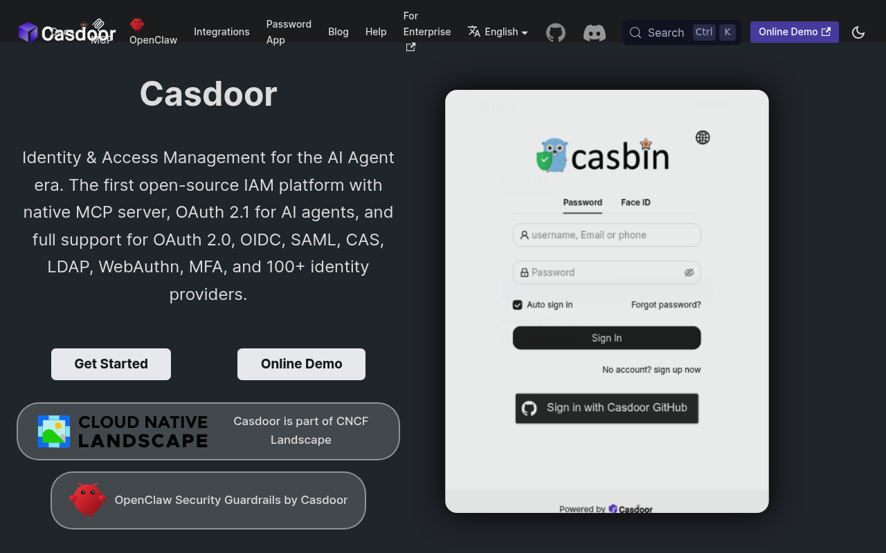 Casdoor website screenshot