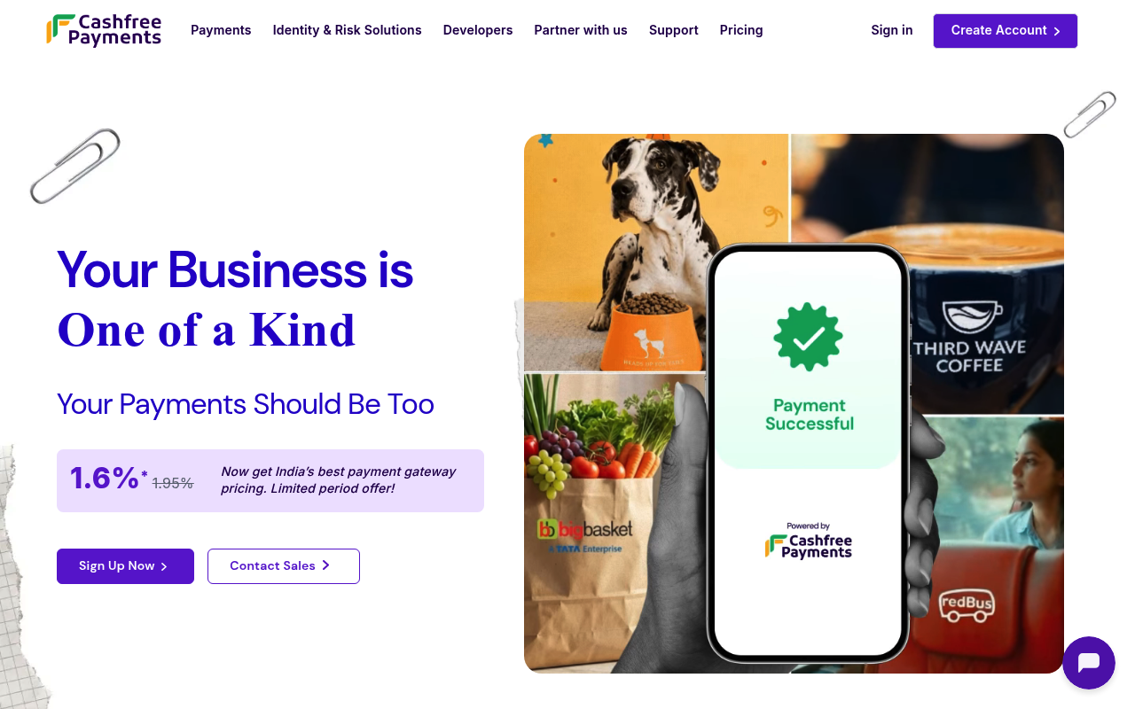Cashfree Payments website screenshot