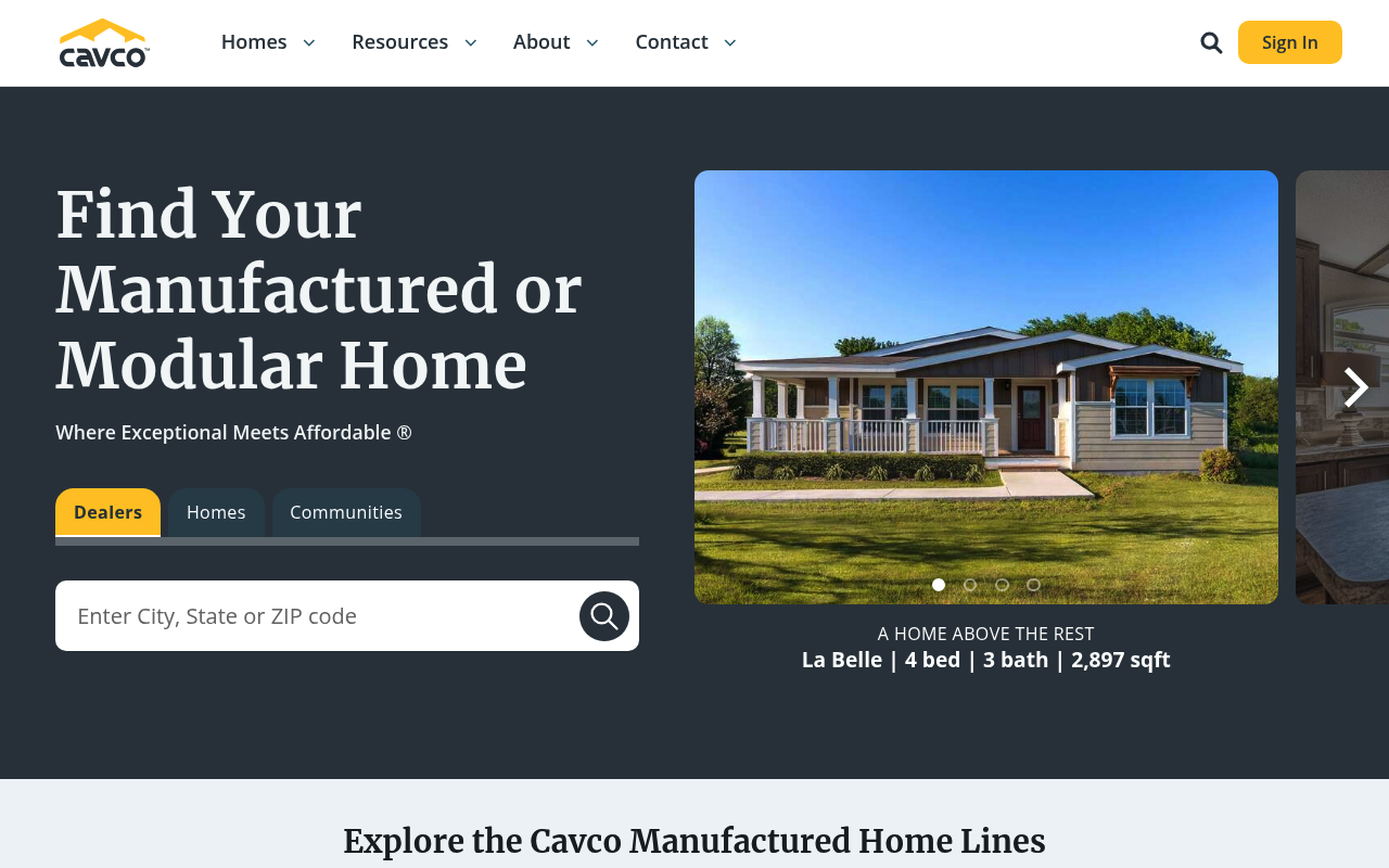 Cavco Industries website screenshot
