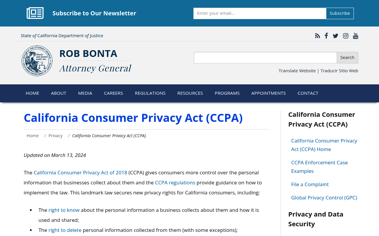 CCPA (California Consumer Privacy Act) website screenshot