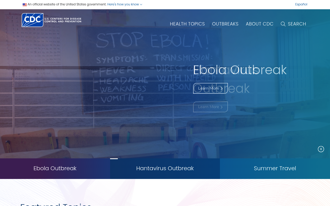 Centers for Disease Control and Prevention website screenshot