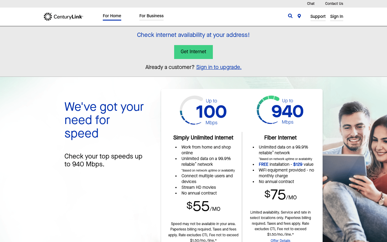 CenturyLink (Lumen Technologies) website screenshot