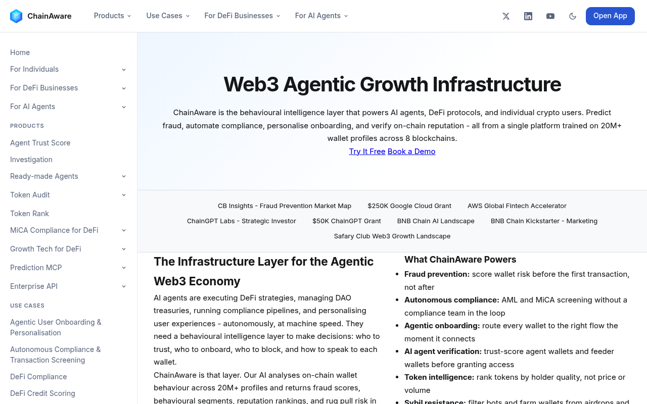 ChainAware.ai website screenshot