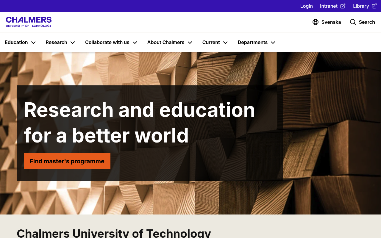 Chalmers University of Technology website screenshot