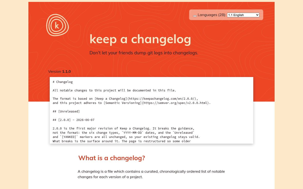 CHANGELOG.md (Keep a Changelog) screenshot