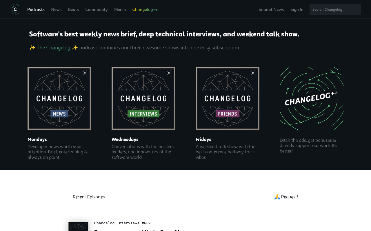 Changelog website screenshot