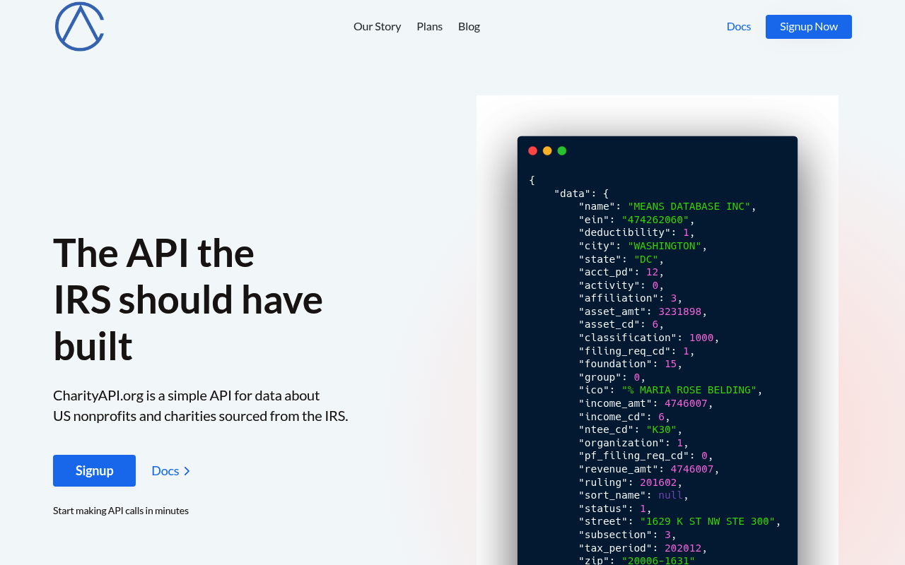 CharityAPI website screenshot