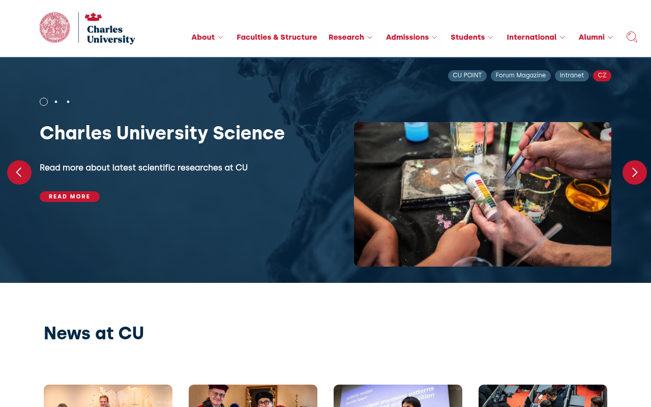 Charles University website screenshot