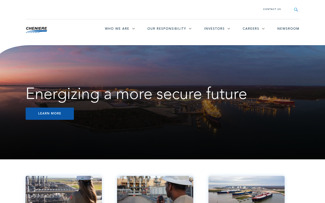 Cheniere Energy website screenshot