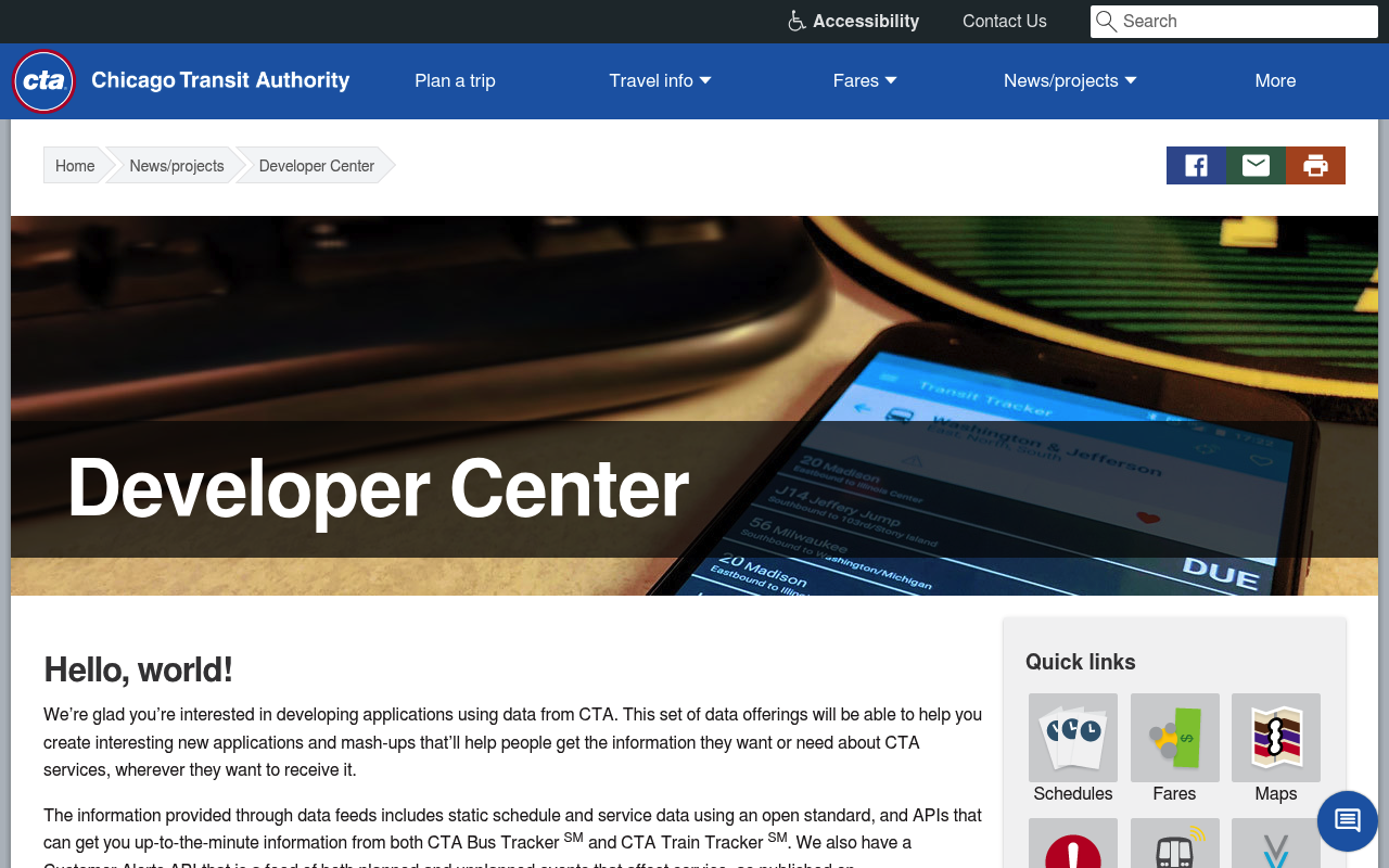 Chicago Transit Authority website screenshot