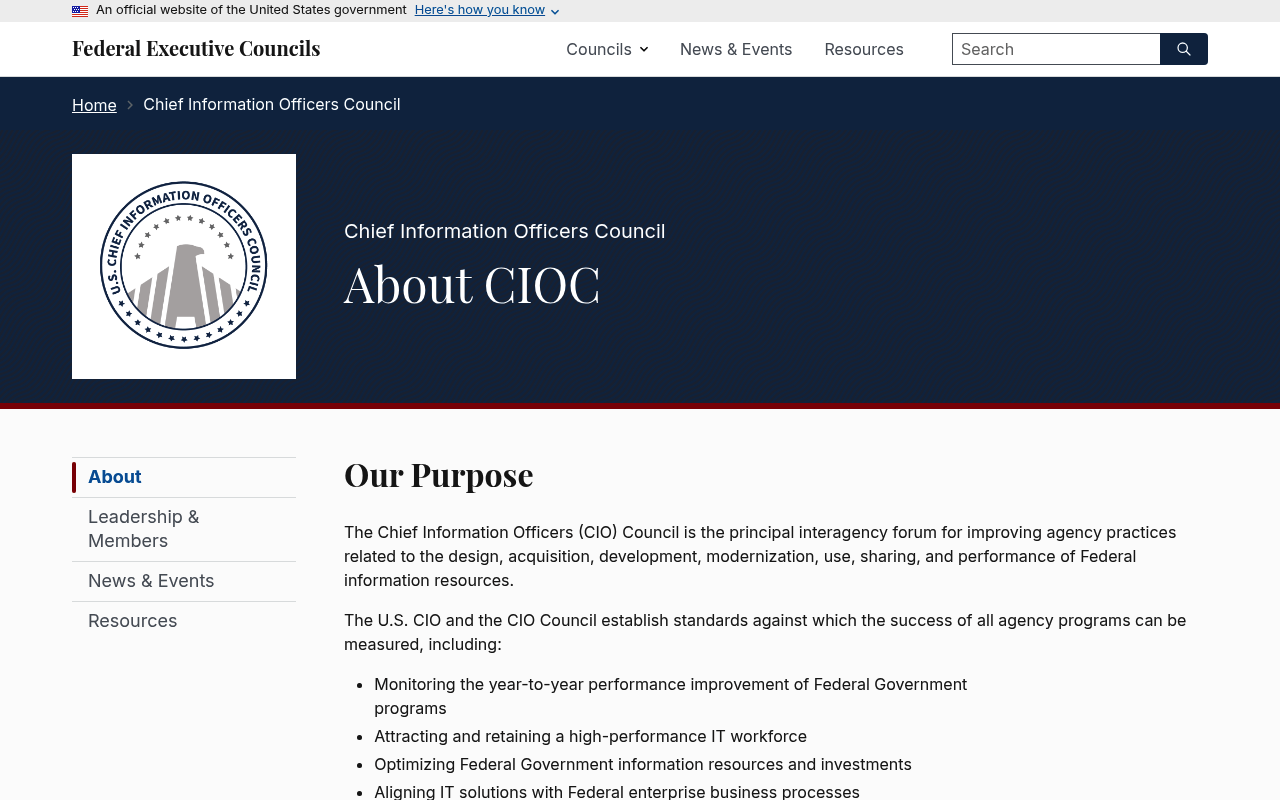 Chief Information Officers Council website screenshot