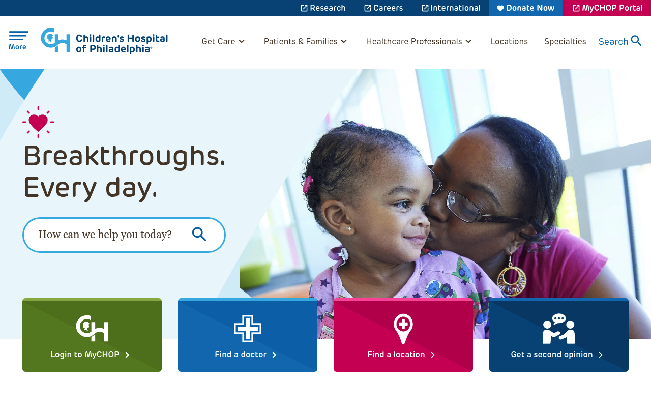 Children's Hospital of Philadelphia website screenshot