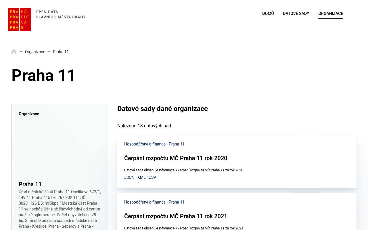 City, Prague Open Data website screenshot