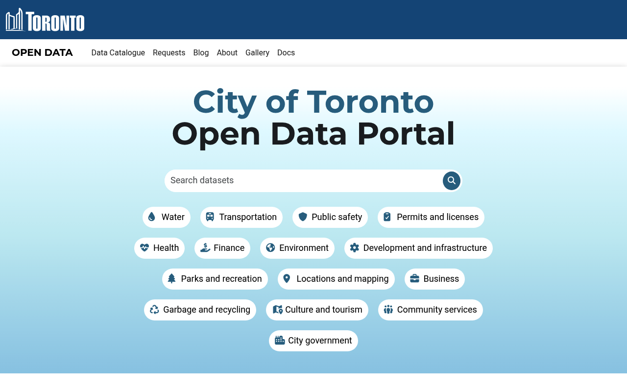 City, Toronto Open Data website screenshot