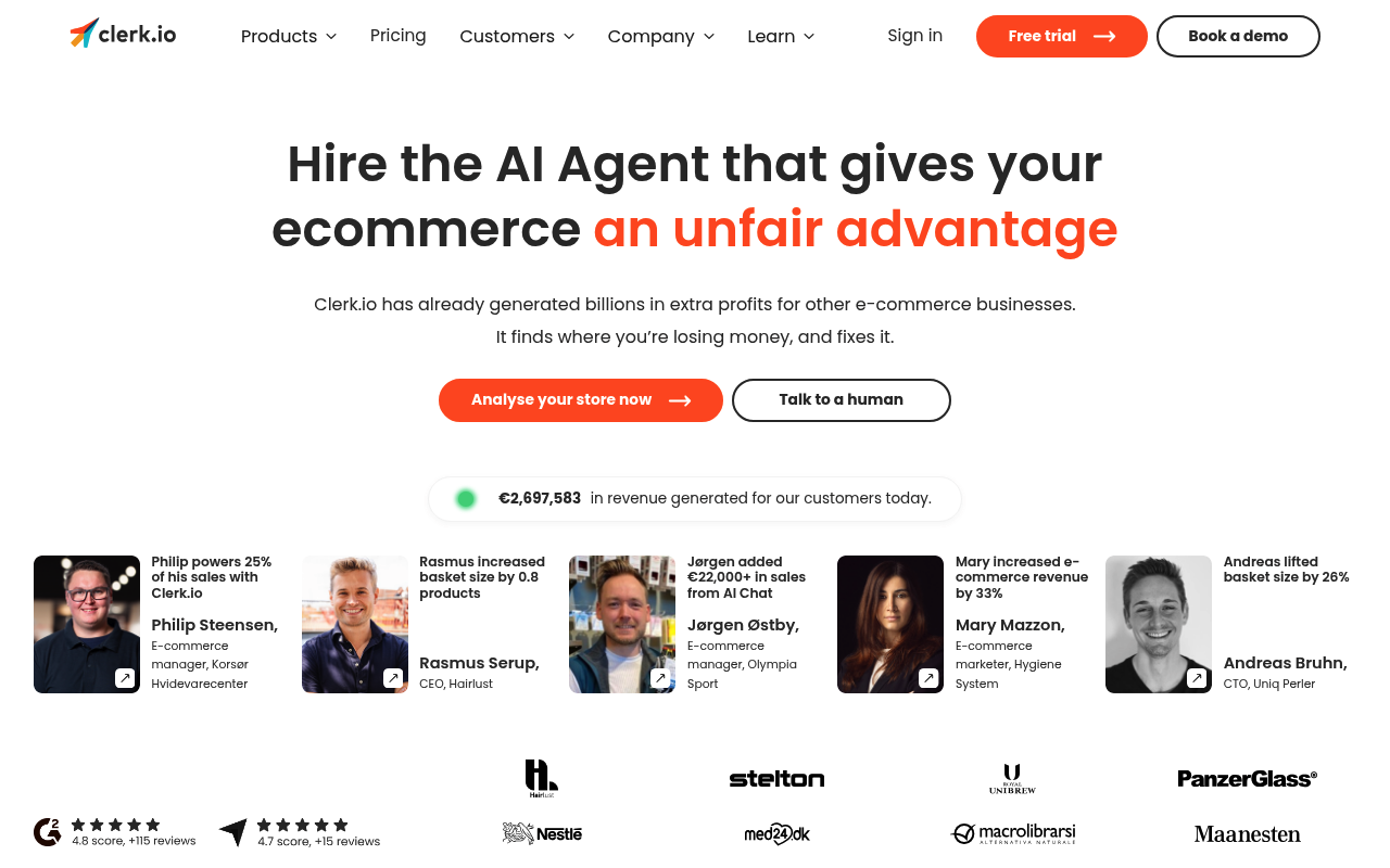 Clerk.io website screenshot