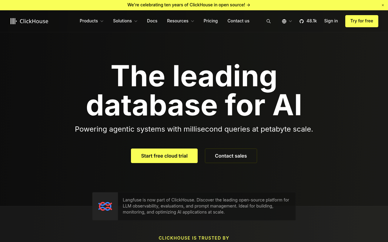 ClickHouse website screenshot
