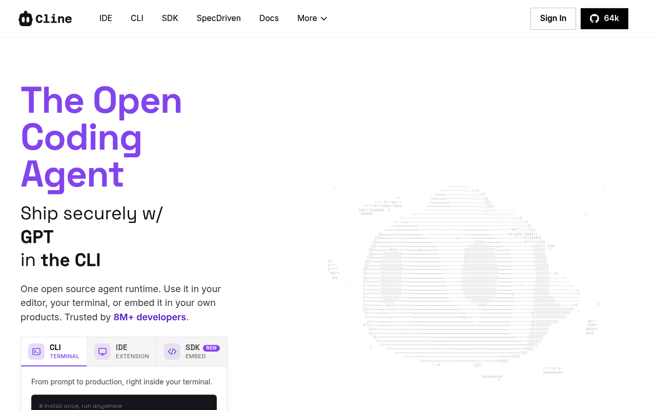 Cline website screenshot