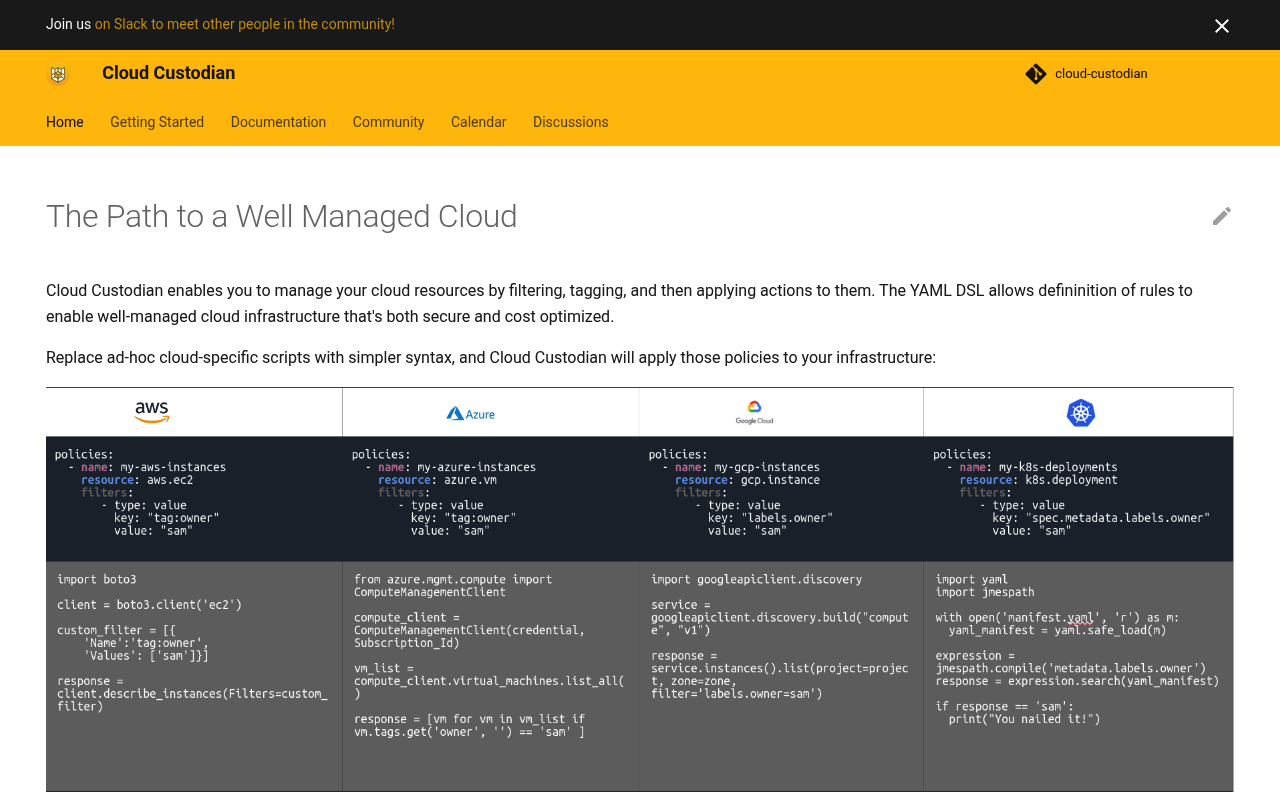 Cloud Custodian website screenshot