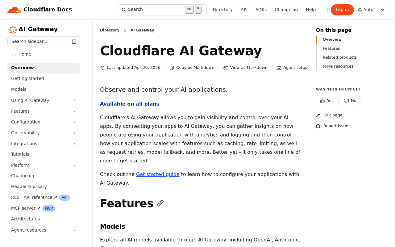 Cloudflare AI Gateway website screenshot