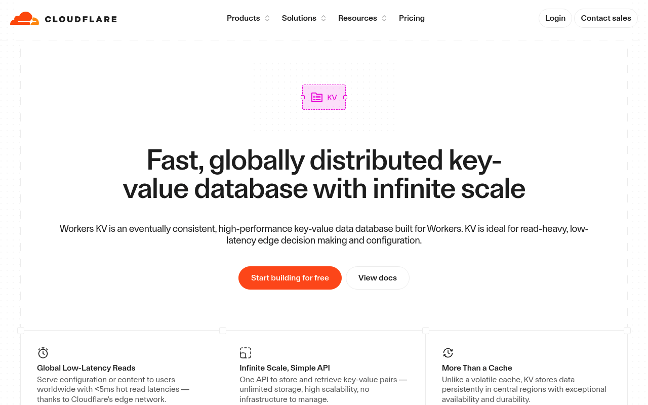 Cloudflare KV website screenshot