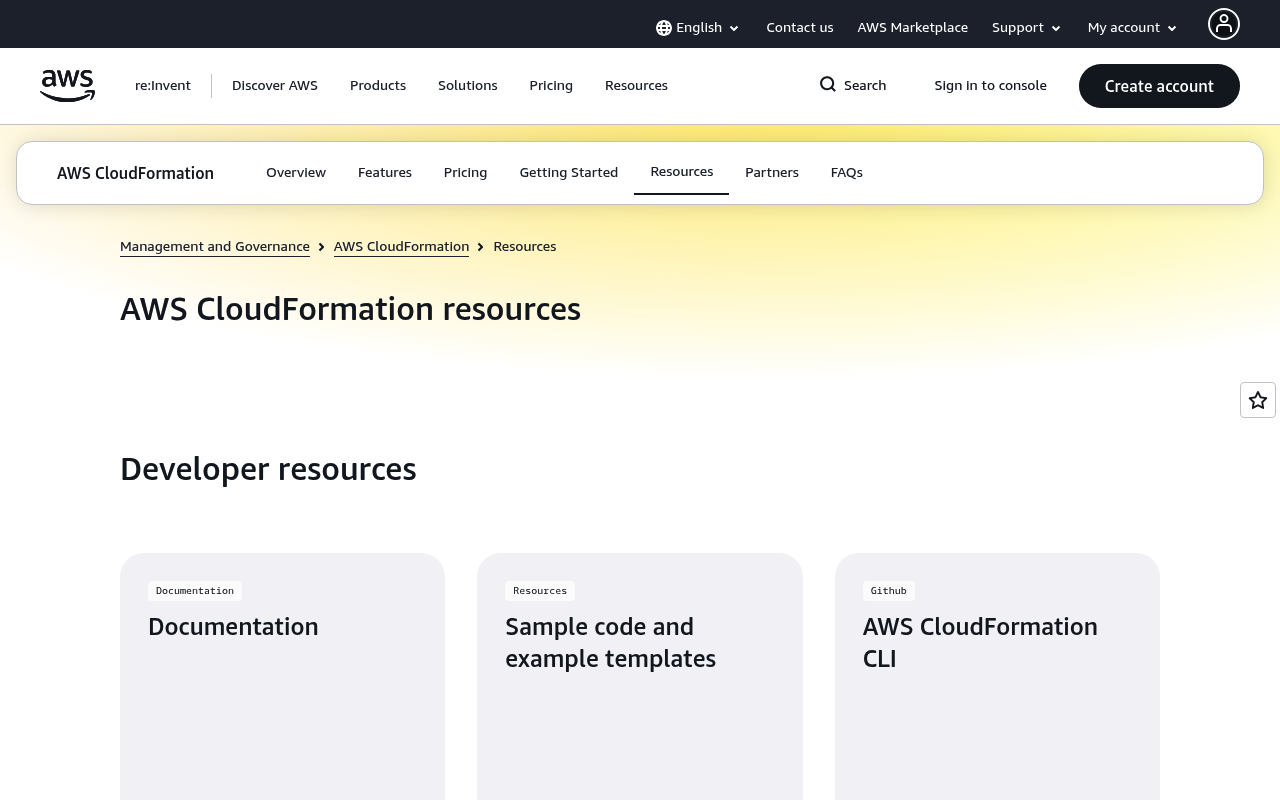 AWS CloudFormation website screenshot
