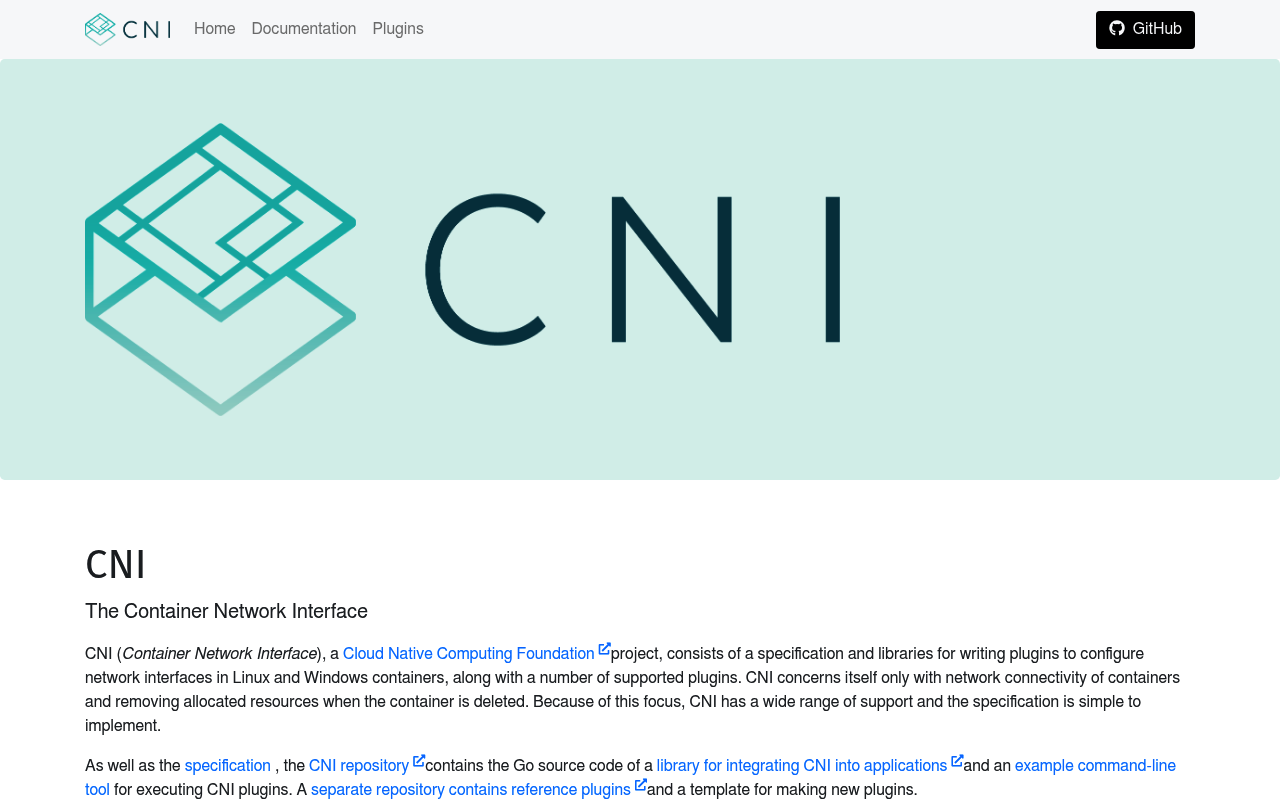 Container Network Interface (CNI) website screenshot
