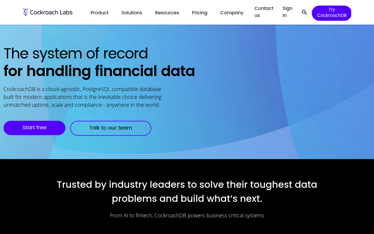 Cockroach Labs website screenshot