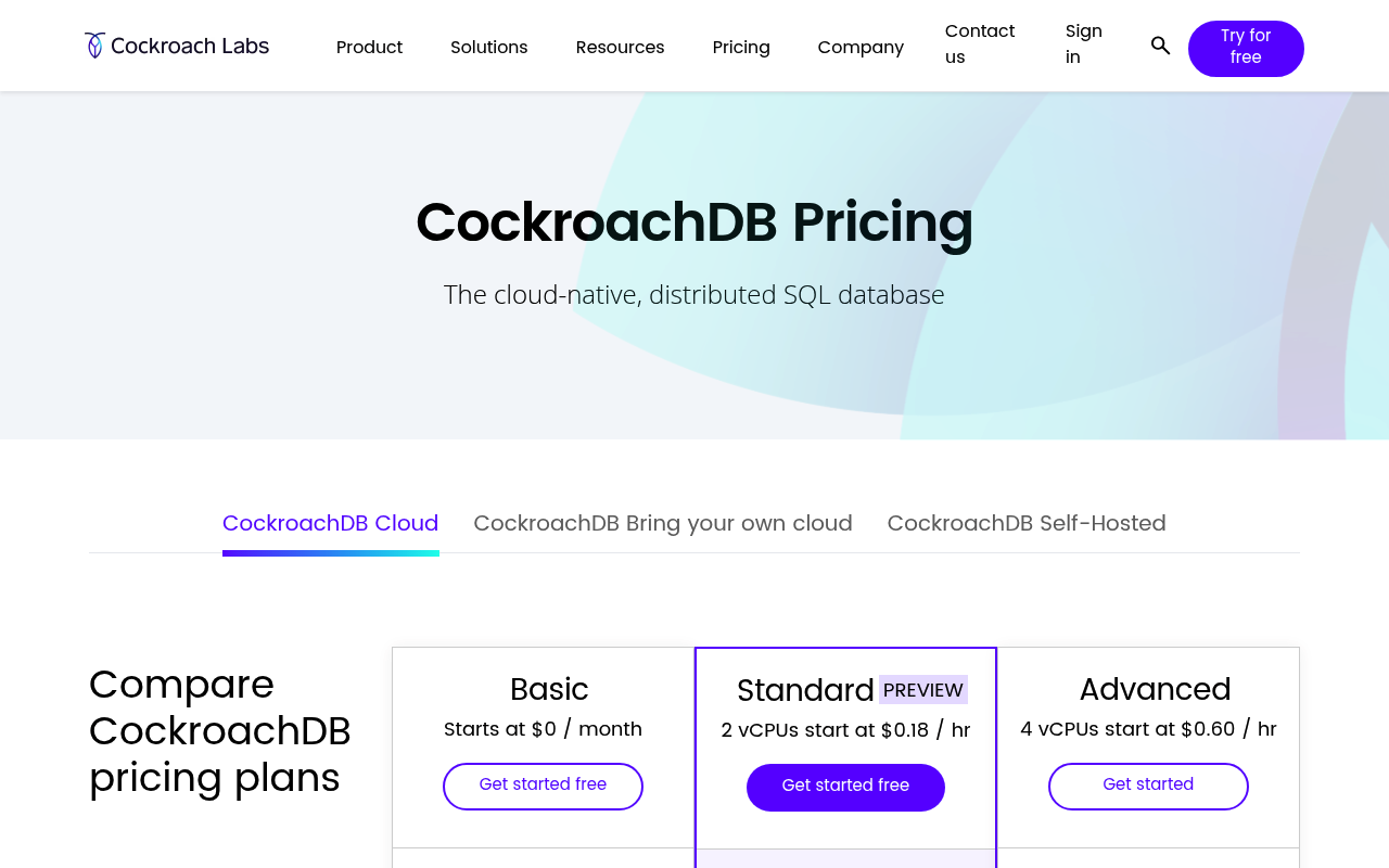CockroachDB website screenshot