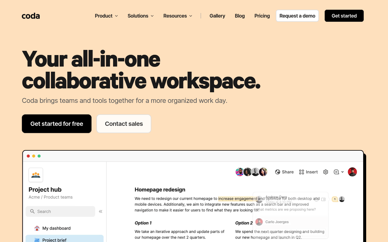 Coda website screenshot