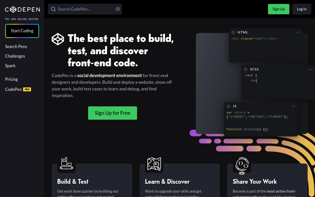 CodePen website screenshot